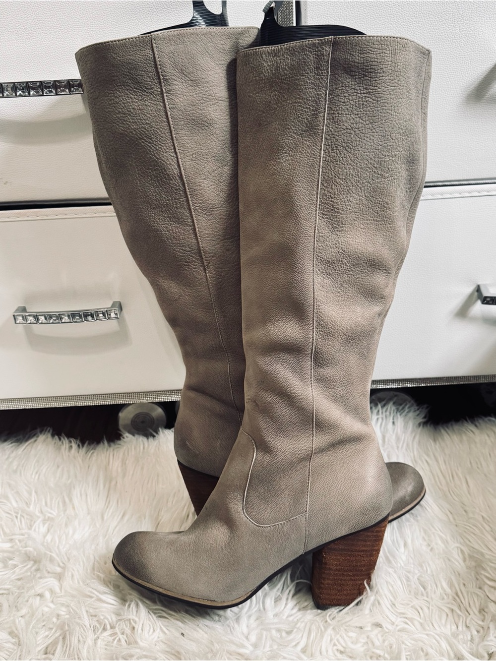 Bp Women's Tall Taupe Leather Boots with Block Heel 9